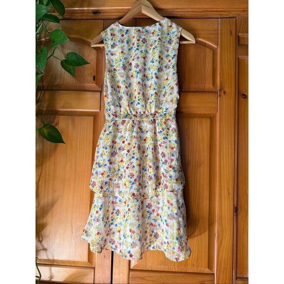Banana Republic  Twist Knot Front V Neck Ruffle Floral Mini Dress SZ 4/P - Picture 5 of 11